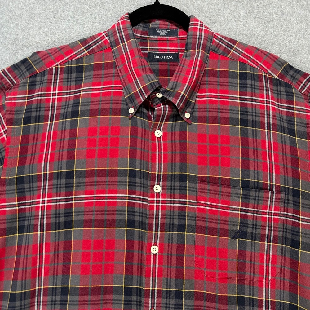 Nautica Button Down Shirt Mens XXL Red Plaid Classic Preppy Casual